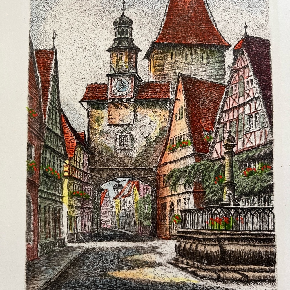 Art of Ernst Geissendorfer, vintage, Aquatint Etching, Rothberg, Set of 2